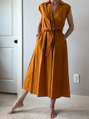 Zara Belted Midi Dress in Mustard sz XS runs very large